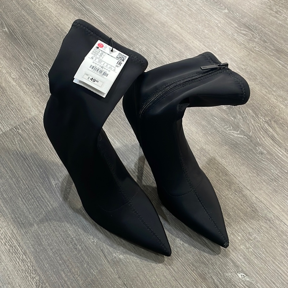 NWT Zara Nylon Fabric Heel Bootie 8